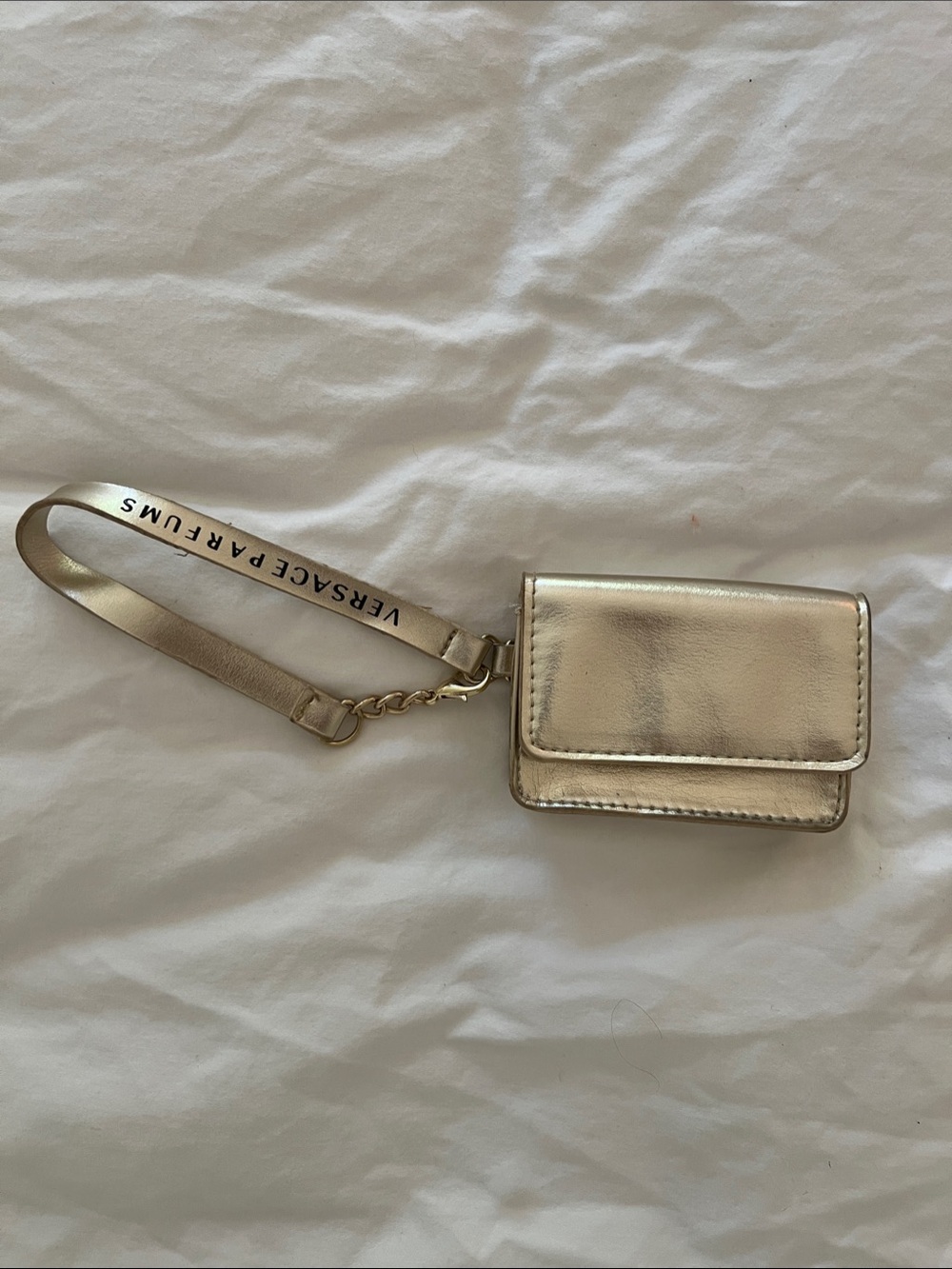 Versace Parfums Metallic Gold Wristlet Wallet Card Case